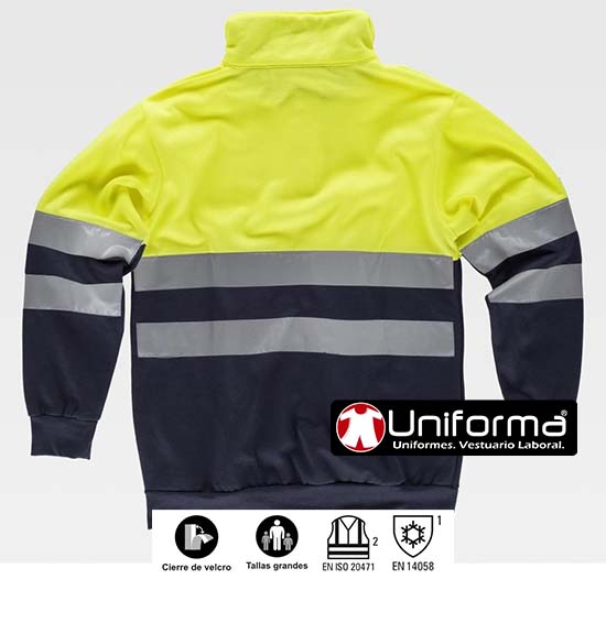 Sudadera de trabajo Marino y amarillo reflectante de Alta Visibilidad con cuello alto para el frío personalizable con logo de empresa en uniforma- TC3839