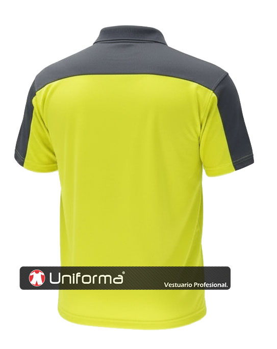 Polo de trabajo en tejido Técnico transpirable, de diseño bicolor, de alta visibilidad, con colores a contraste en hombros, perfecto para Jardineros, personalizable con logo de empresa en Uniforma, para una imagen corporativa perfecta -TC2805