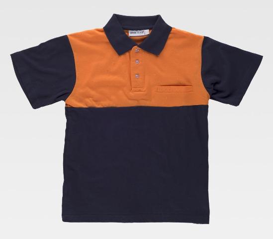 Polo de trabajo de en naranja de alta visibilidad en algodón 100% Naranja y marino, tipo polo de protección civil personalizable para empresas  -TC3840