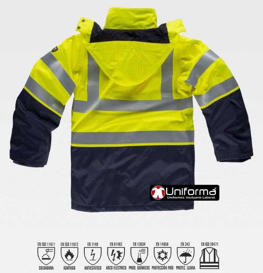 Parka Protección Multinorma Ignífuga antiestática atmosferas atex de alta visibilidad con capucha para frío y lluvia. - TB3795