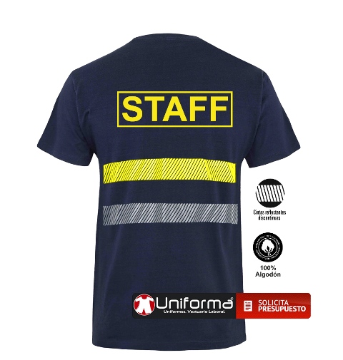 Camiseta Azul marino de 100% Algodón con Bandas de Alta Visibilidad y bandas reflectantes segmentadas cómodas, ligeras, personalizables con logo de empresa en uniforma  UN103