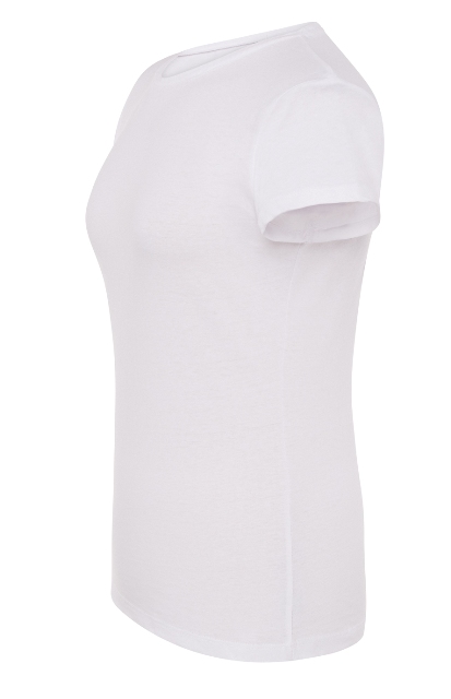 Camiseta Mujer Cuello Redondo entallada de color blanco personalizable para empresas en uniforma - HK2034