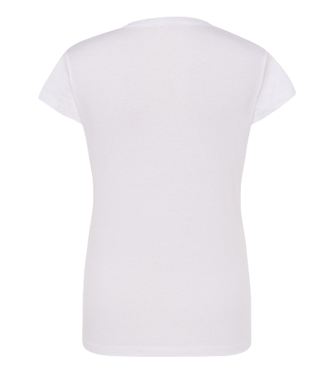 Camiseta Mujer Cuello Redondo entallada de color blanco personalizable para empresas en uniforma - HK2034