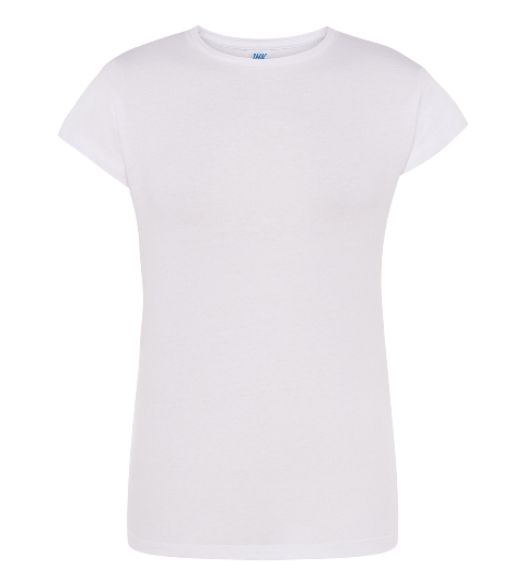 Camiseta Mujer Cuello Redondo entallada de color blanco personalizable para empresas en uniforma - HK2034