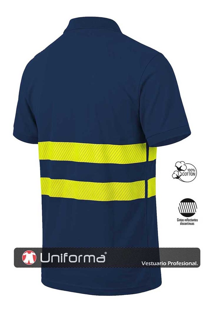 Polo de manga corta 100% Algodón con Bandas Amarillas segmentadas  de alta visibilidad y personalizable para empresas en uniforma  - UN2240