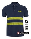 Polo de trabajo de Algodón 100% de color marino con bandas de Alta Visibilidad segmentadas discontinuas en uniforma  - UN220