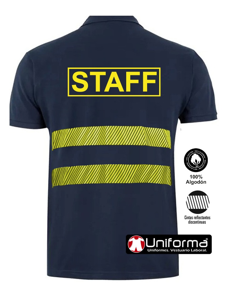 Polo de trabajo de Algodón 100% de color marino con bandas de Alta Visibilidad segmentadas discontinuas en uniforma  - UN220