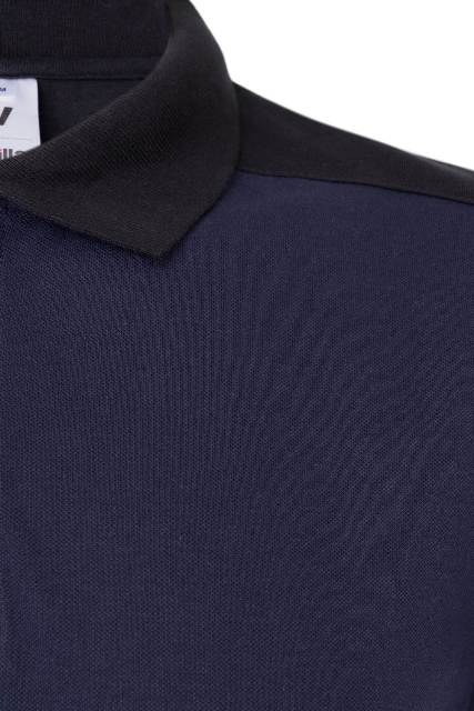 Polo en tejido Elástico strech Manga Corta Bicolor de color Azul Marino y negro personalizable con logo y textos para empresas en uniforma - V105519S