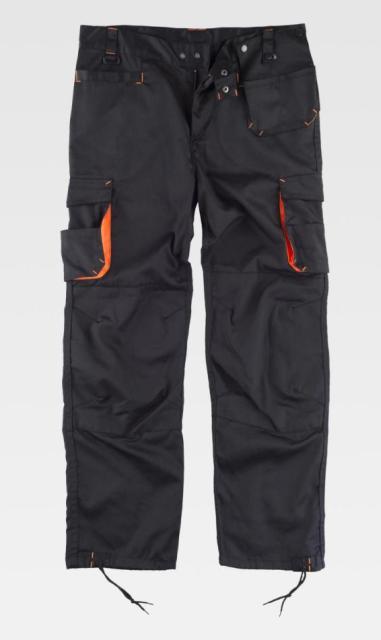 Pantalón de trabajo de alta calidad reforzado bicolor con refuerzos de rodilleras de color negro y naranja personalizable para empresas en uniforma   TWF1619