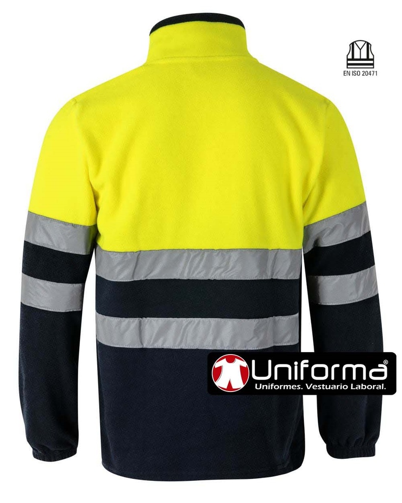 chaqueta Polar Bicolor Alta Visibilidad reflectante Media Cremallera personalizable con logo de empresa en uniforma - V182