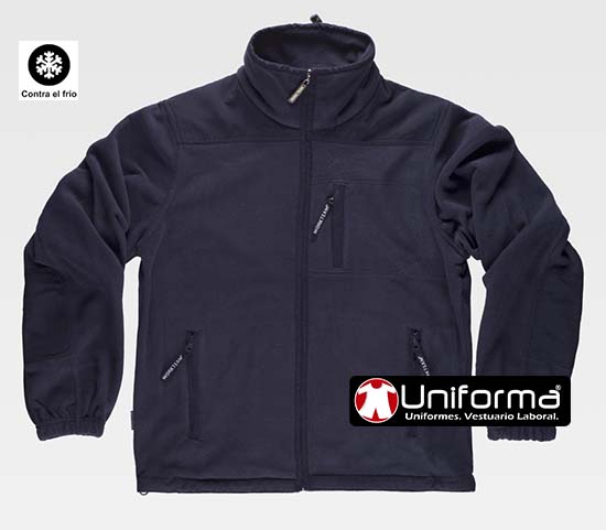 Chaqueta Polar Azul marino de cuello alto con cierre de cremallera completa de nylon y tejidos de refuerzo en hombros y codos perosnalizables con logo de empresa en uniforma  - TS4000