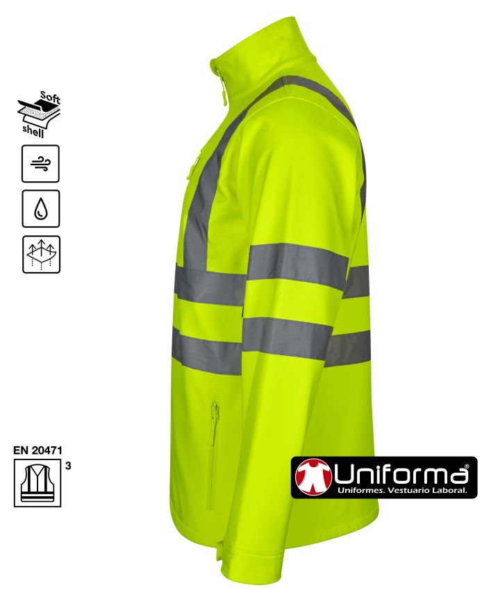 Cazadora de trabajo Softshell Reflectante de alta visibilidad impermeables y corta vientos , personalizables con logo de empresa en uniforma - V306005