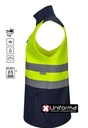 Chaleco de trabajo tipo Softshell Amarillo reflectante de  Alta Visibilidad Clase 2 diseño Bicolor cortavientos resistente a la lluvia y a los líquidos, con forro polar interno, personalizable con logo de empresa en uniforma - V305906