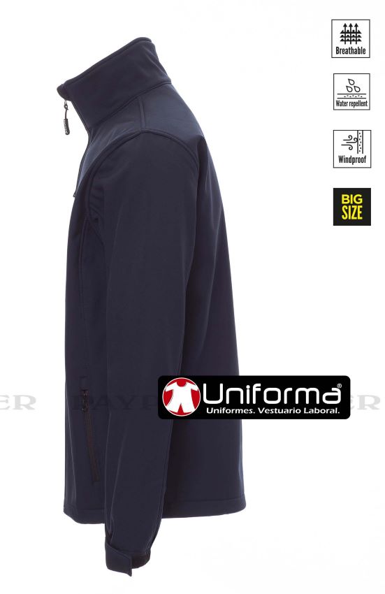 Chaqueta Impermeable y transpirable de trabajo de color azul marino en tejido softshell elástico, personalizable con logo de empresa en uniforma  PY1428