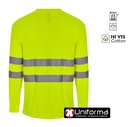 Camiseta de trabajo de Alta Visibilidad Amarillo reflectante de Manga Larga con tejido HIS VIS Cotton de alto contenido en algodón para más comodidad y suavidad, personalizable con logo de empresa en uniforma.net - V305614