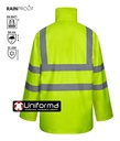 Parka de trabajo de Alta Visibilidad de color amarilla fluor reflectante impermeable con capucha Desmontable y convertible en chubasquero, cazadora y chaleco, personalizable con logo de empresa en uniforma.net - V306007