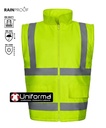 Parka de trabajo de Alta Visibilidad de color amarilla fluor reflectante impermeable con capucha Desmontable y convertible en chubasquero, cazadora y chaleco, personalizable con logo de empresa en uniforma.net - V306007