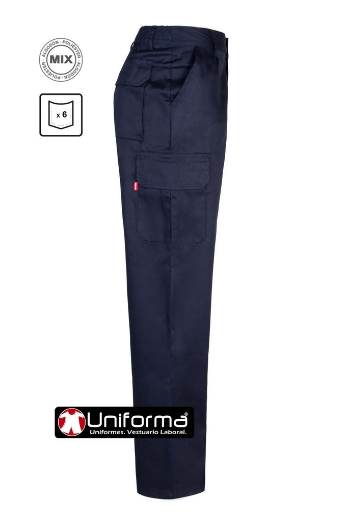 Pantalón de trabajo Multi bolsillos, con bolsillos laterales de cargo con cierre de tapeta y fuelles, con cintura elástica, económicos básicos, personalizable con logo de empresa en uniforma.net  - V345