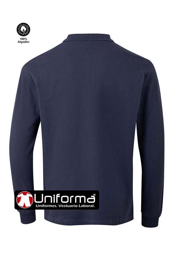 Polo de Algodón de color azul marino y Manga Larga de corte unisex, con puños elástico en 100% algodón tejido de punto de piqué pre-encogido indeformable, resistente, personalizable con logo de empresa en uniforma - VPL200UC