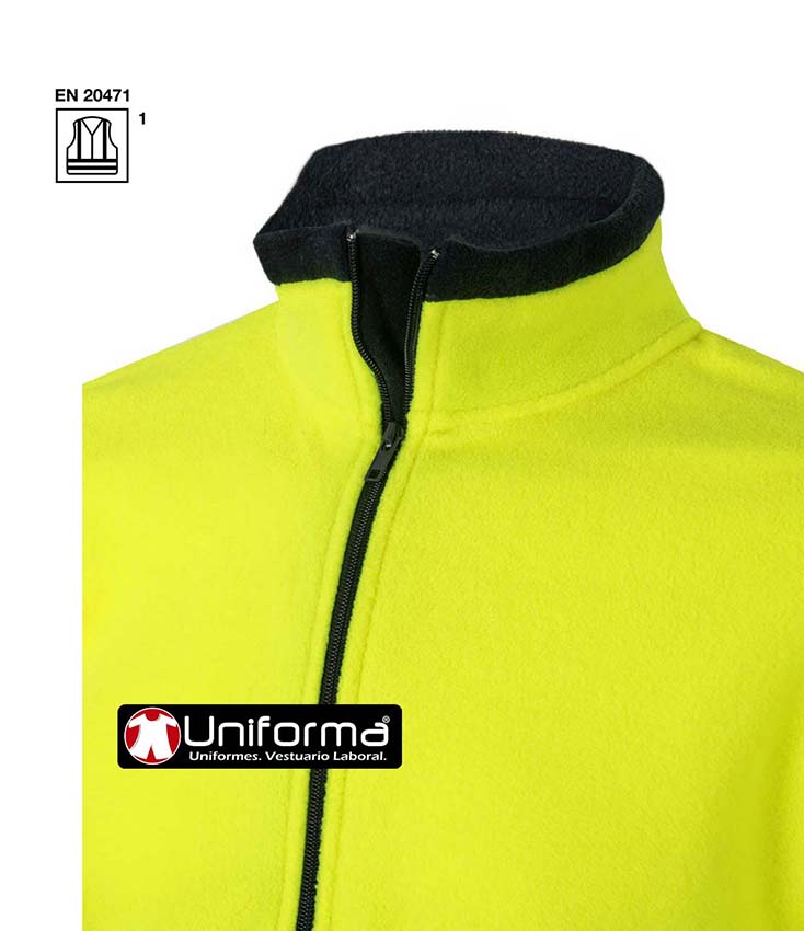 Chaqueta Forro Polar Bicolor Alta Visibilidad reflectante con cierre de Cremallera completa en modelo más básico y barato , personalizable con logo de empresa en uniforma.net - V301503