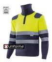 Jersey de trabajo de Alta Visibilidad reflectante con cierre de media cremallera, cuello alto para el frío,  con refuerzos en hombros homologado EN ISO 20471 clase 1, de color amarillo fluor y azul marino,  personalizable con logo de empresa en uniforma.net - V301001