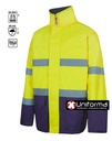 Parka Chaqueta de trabajo de  Alta visibilidad amarilla reflectante Bicolor con azul marino Homologada en alta visibilidad EN ISO 20471 y Lluvia EN343 de triple capa, personalizable con logo de empresa en uniforma - V306002