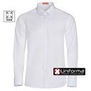 Camisa de trabajo de calidad superior de color blanco de hombre Manga Larga en tejido elástico con lycra, cuello camisero, cierre central de botones, personalizable con logo de empresa en uniforma.net  - RG925139