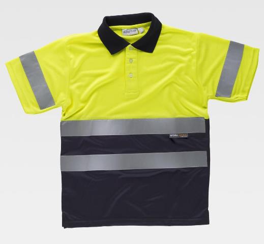 Polo de trabajo de alta visibilidad con cintas reflectantes homologado EN ISO 20471 en clase 1, de la marca workteam, de diseño bicolor, con tejido de poliéster ojo de pájaro para mejorar la transpiración, buena calidad, colores resistentes y no encoge, personalizable con logo de empresa en uniforma- TC3860