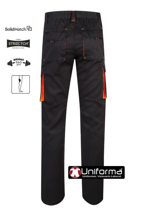 Pantalón de trabajo Elástico Stretch Bicolor reforzado multibolsillos con bolsillos de cargo de tejido resistente de la gama FluorMatch combinable para uniforme de trabajo corporativo - V103008S