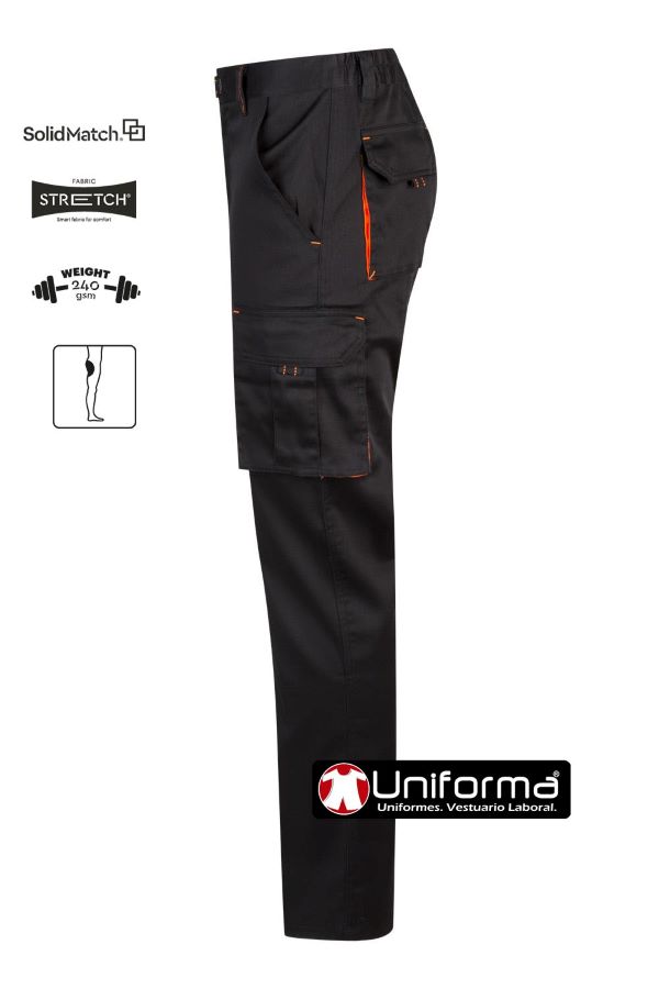 Pantalón de trabajo Elástico Stretch Bicolor reforzado multibolsillos con bolsillos de cargo de tejido resistente de la gama FluorMatch combinable para uniforme de trabajo corporativo - V103008S