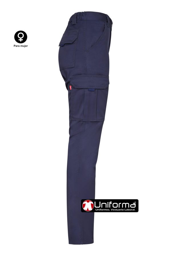 Pantalón de trabajo de mujer de diseño multi bolsillos, con bolsillos de cargo con fuelles, en tejido elástico Stretch por construcción con un 38% de tejido EME, con costuras de seguridad y cinturilla elástica, personalizable con logo de empresa en uniforma,  - V103002SW