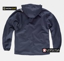 Chaqueta de trabajo tipo Softshell con Capucha de triple capa, repelente del agua, impermeable, cortavientos, con forro interno de alta capacidad térmica y detalles reflectantes, personalizable con logo de empresa en uniforma, de color azul marino  - TS9499