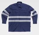 Camisa de trabajo de color azul marino de manga larga con Bandas reflectantes en torso y mangas, dos bolsillos frontales, personalizable con logo de empresa en uniforma  - TB8007