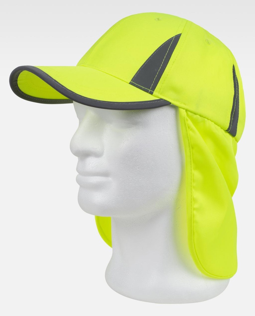 Gorra de trabajo de colores flúor reflectante de Alta Visibilidad con Protector de Nuca contra el sol, personalizable con logo de empresa en uniforma  - TWFA904
