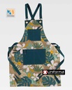 Delantal de trabajo para hostelería camareros con Peto en tejido resistente y rústico recio y grueso Canvas con Estampado de flores personalizable en uniforma - TM756