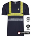 Camiseta de algodón azul marino con bandas reflectantes y de alta visibilidad personalizables con logo de empresa en uniforma