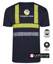 Camiseta 100% algodón con bandas reflectantes y de alta visibilidad de color azul marino con logo de empresa en uniforma