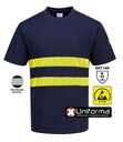Camiseta antiestática ESD de color azul disipativa de la carga electroestática con fibra de carbono conductora con bandas de alta visibilidad segmentadas personalizable con logo de empresa en Uniforma