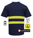 Camiseta anti-estática ESD de color azul disipativa de la carga electroestática con fibra de carbono conductora con bandas de alta visibilidad segmentadas personalizable con logo de empresa en Uniforma