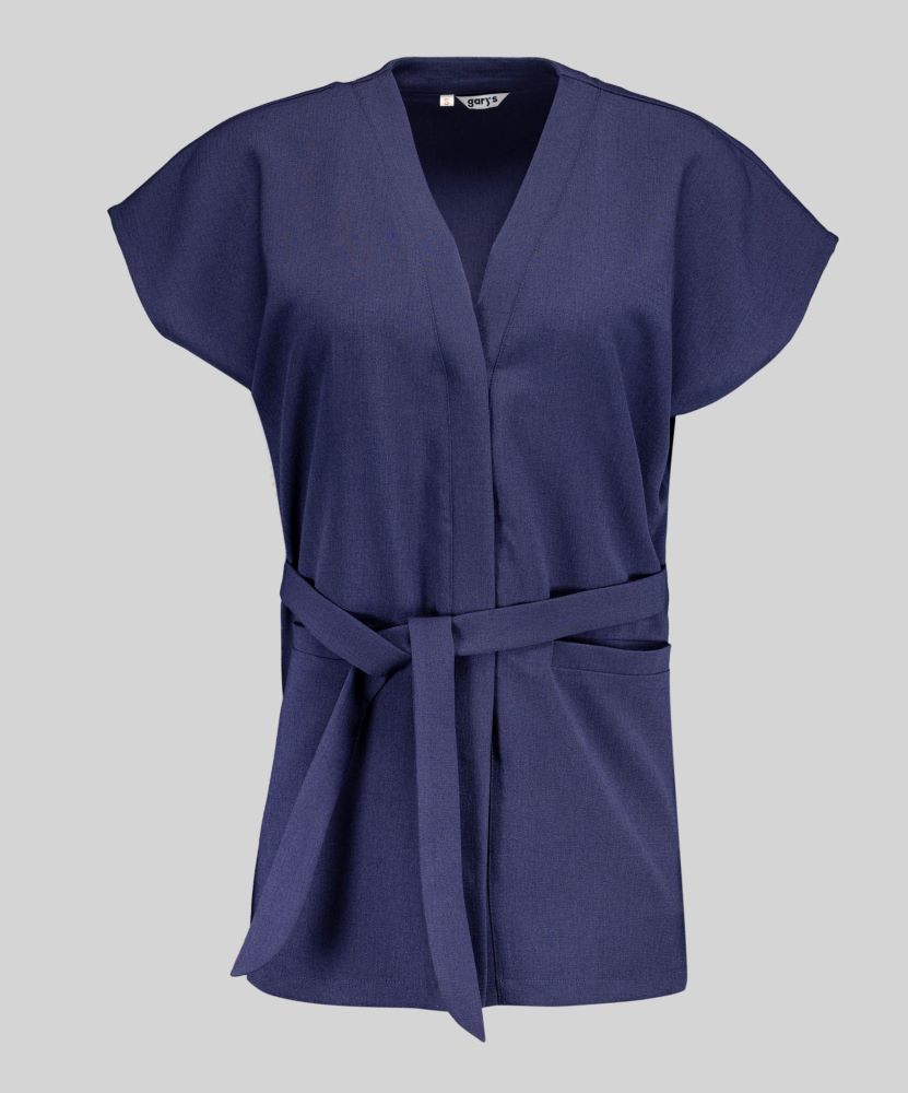 Blusa casaca Cruzada de Mujer tipo kimono ajustable con cinta de color azul para personal de estética Spa y empresas de servicios personalizable con logo de empresa en uniforma, de la marca Garys  - G600027