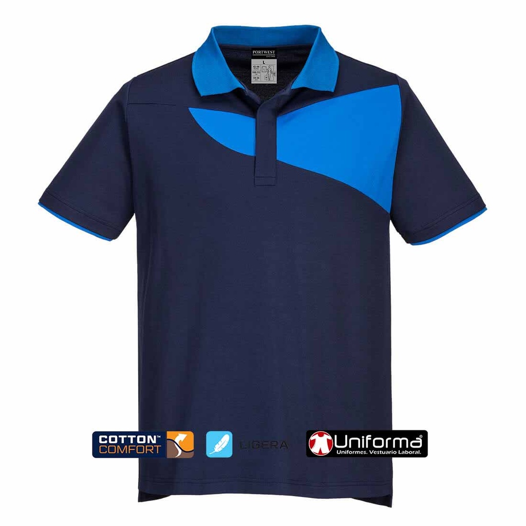 Polo de trabajo bicolor de manga corta con colores a contraste, en tejido de calidad premium ligero fresco contra el calor, con diseño para personalizar con logo de empresa, y bandas reflectantes o de alta visibilidad en Uniforma  - PPW210