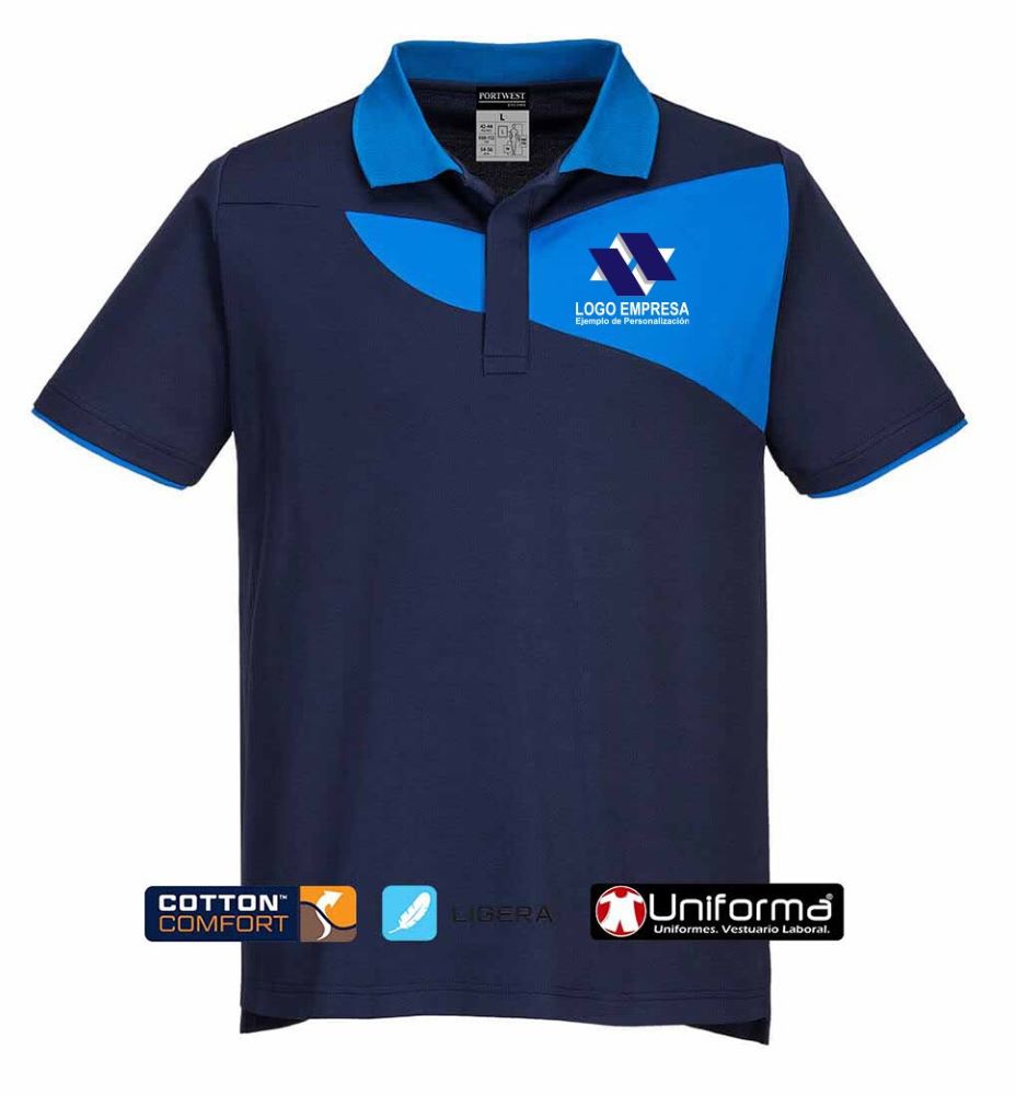 Polo de trabajo bicolor de manga corta con colores a contraste, en tejido de calidad premium ligero fresco contra el calor, con diseño para personalizar con logo de empresa, y bandas reflectantes o de alta visibilidad en Uniforma  - PPW210