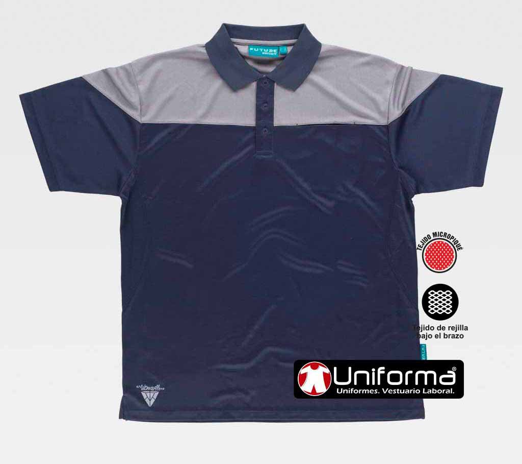 Polo de trabajo en tejido técnico fresco transpirable y resistente en micro piqué micro perforado para mejorar la transpirabilidad, de diseño bicolor, personalizable con logo de empresa en uniforma  -TWF2616