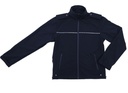 Cazadora de vigilante de color azul marino de seguridad en tejido softshell corta vientos impermeable con filo de color a contraste, cierre de cremallera central, trinchas en los hombros, personalizable con logo de empresa en uniforma