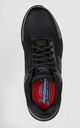 Zapatos de trabajo Skechers anti deslizantes, para estar muchas horas de pie, con protecciones de seguridad, puntera anti perforante y plantilla ultra ligera de fibra de carbono, de color negro en uniforma