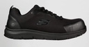 Zapatos de trabajo Skechers anti deslizantes, para estar muchas horas de pie, con protecciones de seguridad, puntera anti perforante y plantilla ultra ligera de fibra de carbono, de color negro en uniforma