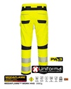 Pantalón de trabajo Amarillo de Alta Visibilidad reflectante Ignífugo resistente a la llama, con protecciones de color negro, multinorma, para entornos de trabajo de riesgo múltiple, atmósferas ATEX, anti estático, resistente a la soldadura, resistente a productos químicos, personalizable con logo de empresa en uniforma  - PFR406