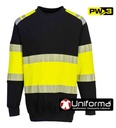 Sudadera de trabajo Ignífuga resistente a la llama de diseño bicolor, de color negra y amarilla, reflectante de Alta Visibilidad, de cuello redondo, anti estática, protege contra el arco eléctrico, personalizable con logo de empresa en uniforma  - PFR716