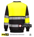 Sudadera de trabajo reflectante de Alta Visibilidad Amarilla y negro, de cuello redondo, con puños elásticos, y bandas reflectantes EN ISO 20471 Clase 1, personalizable con logo de empresa en Uniforma - PPW376