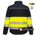 Chaqueta de trabajo tipo Sofshell de alta visibilidad combinada con negro, cremallera central, bandas reflectantes, personalizable con logo de empresa en uniforma - PPW375